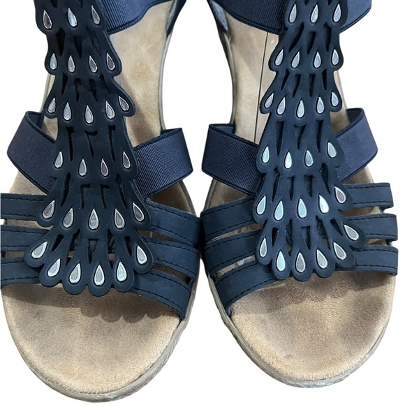 Rieker Pacific Blue Fanni Wedge Sandals with Edgy Cut-Out Design SZ 8.5 EU 39 - Picture 7 of 11